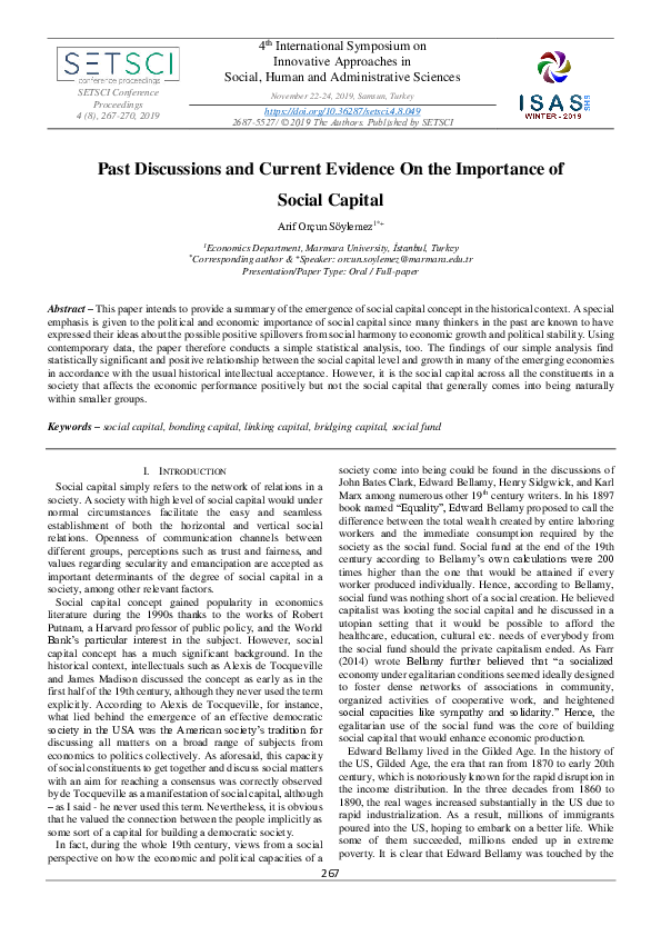 (PDF) Past Discussions and Current Evidence On the Importance of Social ...