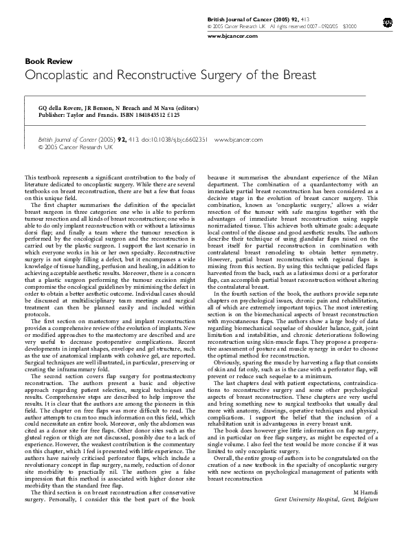 (PDF) Oncoplastic and reconstructive surgery of the breast
