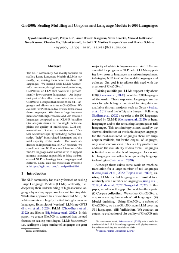 (PDF) Glot500: Scaling Multilingual Corpora and Language Models to 500 ...