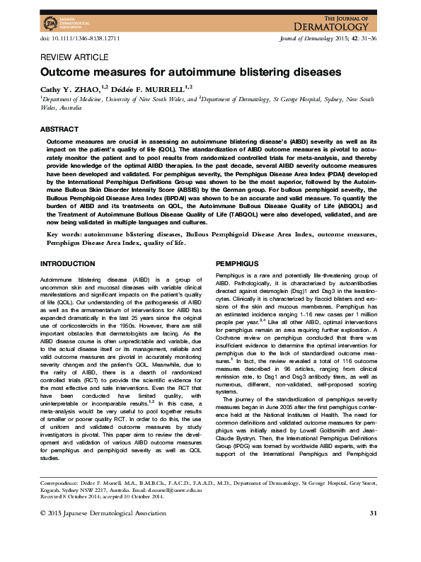 (PDF) Outcome measures for autoimmune blistering diseases