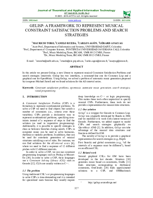 (PDF) GELISP : A Framework to represent musical constraint satisfaction ...