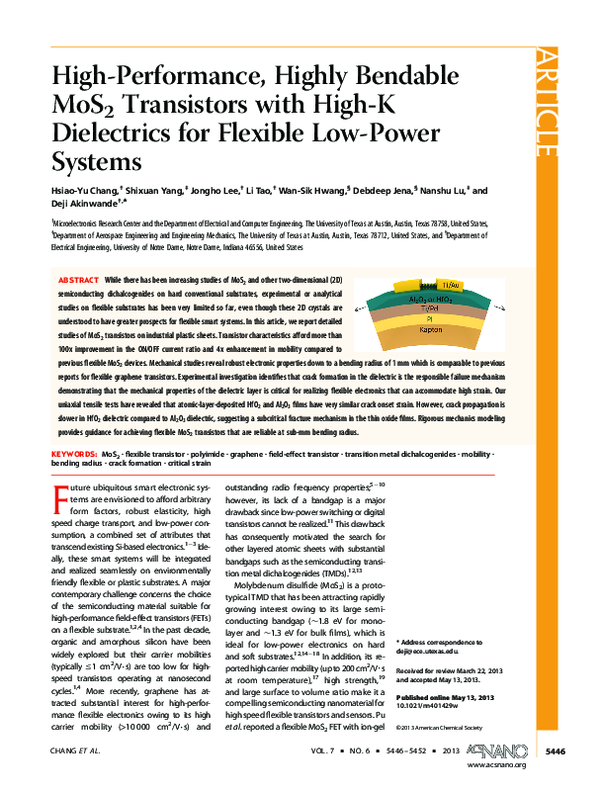 (PDF) High-Performance, Highly Bendable MoS2 Transistors with High-K ...