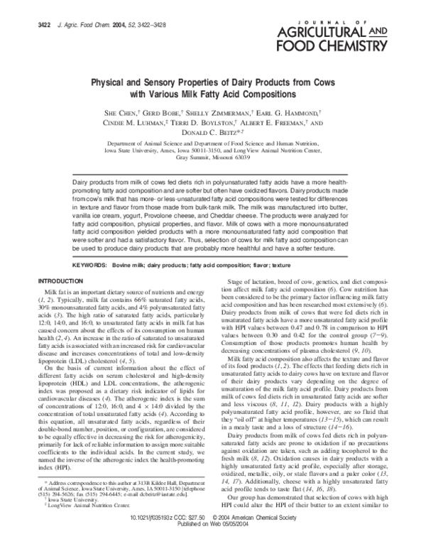 (PDF) Physical and Sensory Properties of Dairy Products from Cows with ...