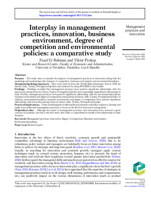 (PDF) Interplay in management practices, innovation, business ...