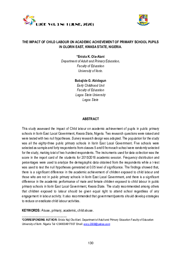 (PDF) The Impact of Child Labour on Academic Achievement of Primary ...
