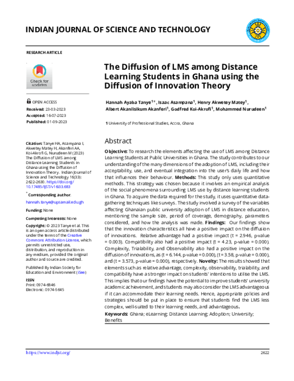 (PDF) The Diffusion of LMS among Distance Learning Students in Ghana ...