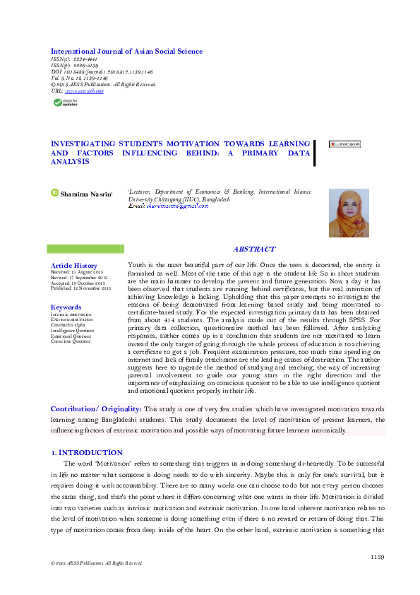 Pdf Investigating Students Motivation Towards Learning And Factors Pdf Investigating Students Motivation Towards Learning And Factors