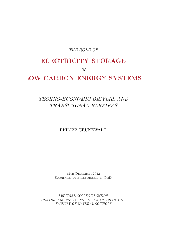 (PDF) The role of electricity storage in low carbon energy systems ...