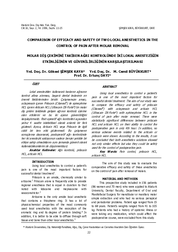 (PDF) Comparison of Efficacy and Safety of Two Local Anesthetics in the ...