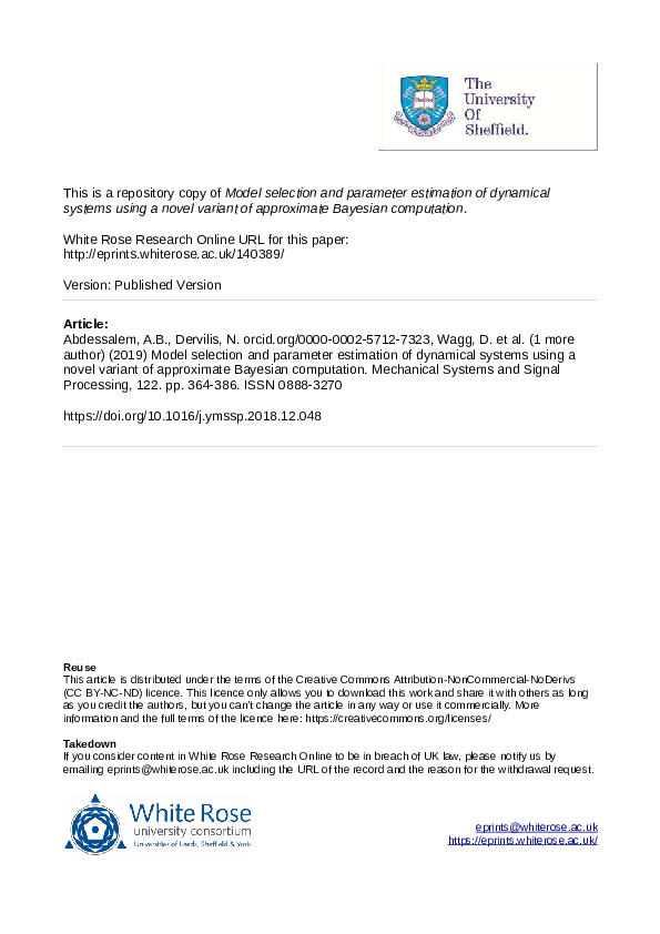 (PDF) Model selection and parameter estimation of dynamical systems ...
