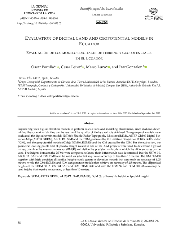 (PDF) EVALUATION OF DIGITAL LAND AND GEOPOTENTIAL MODELS IN ECUADOR
