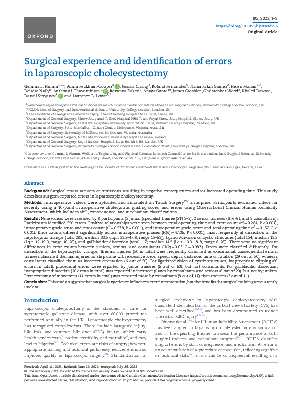 (PDF) Surgical experience and identification of errors in laparoscopic ...