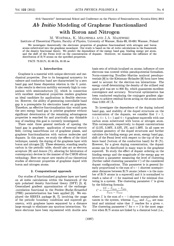 (PDF) Ab Initio Modeling of Graphene Functionalized with Boron and Nitrogen