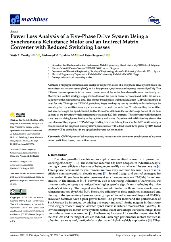 (PDF) Power Loss Analysis of a Five-Phase Drive System Using a ...
