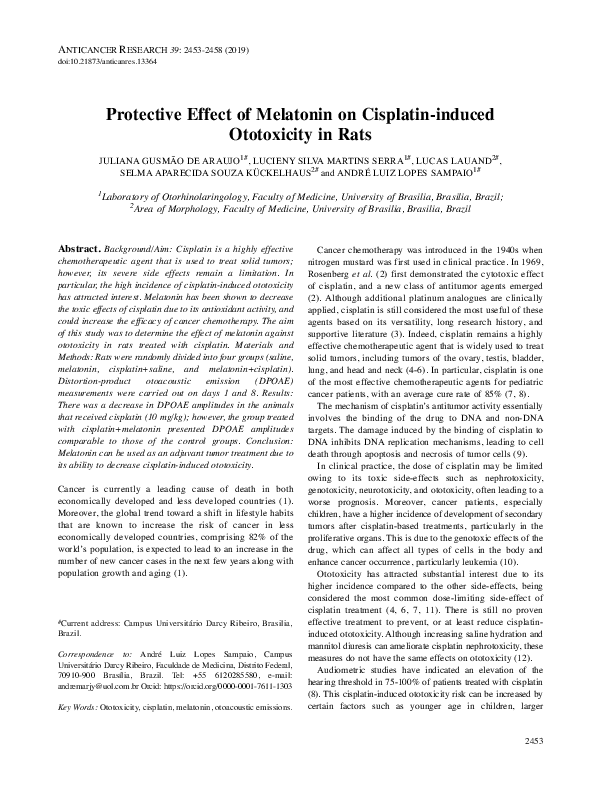 (PDF) Protective Effect of Melatonin on Cisplatin-induced Ototoxicity ...