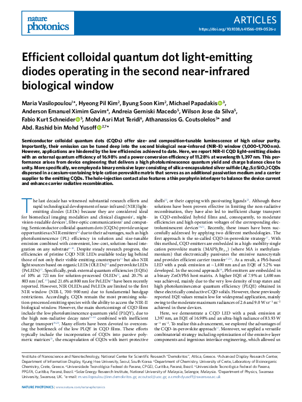 (PDF) Efficient colloidal quantum dot light-emitting diodes operating ...