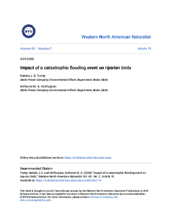 (PDF) Impact of a catastrophic flooding event on riparian birds