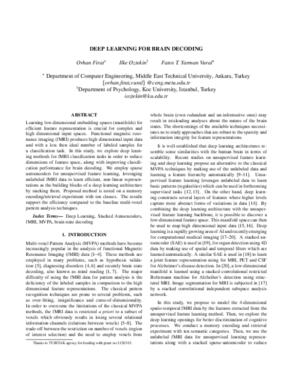 (PDF) Deep learning for brain decoding