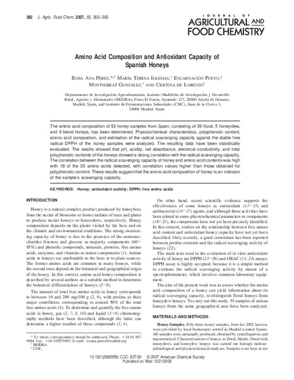 (PDF) Amino Acid Composition and Antioxidant Capacity of Spanish Honeys