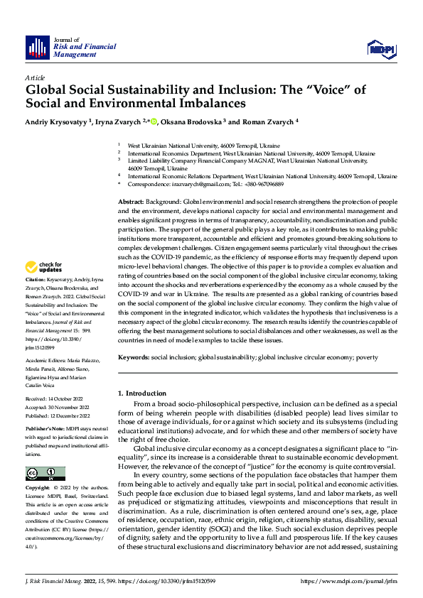 (PDF) Global Social Sustainability and Inclusion: The “Voice” of Social ...
