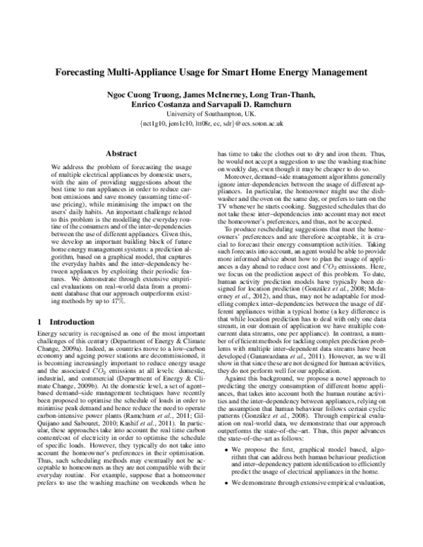(PDF) Forecasting multi-appliance usage for smart home energy management