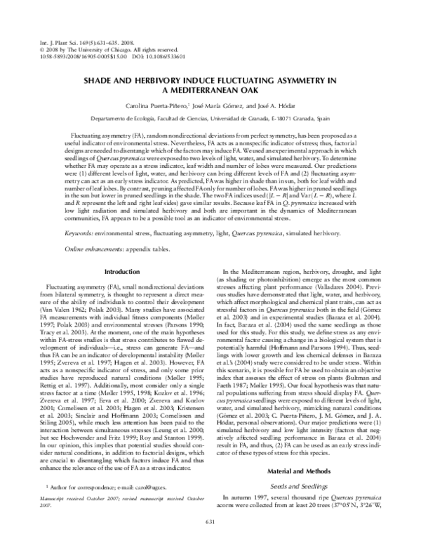 (PDF) Shade and Herbivory Induce Fluctuating Asymmetry in a ...
