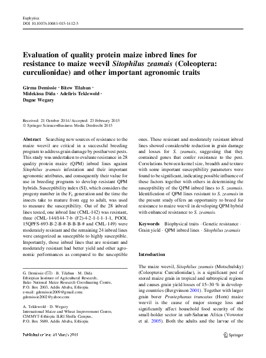 (PDF) Evaluation of quality protein maize inbred lines for resistance ...