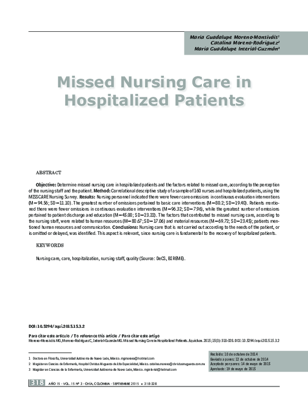 (PDF) Missed Nursing Care in Hospitalized Patients