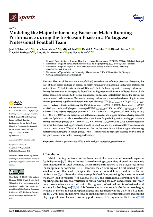 (PDF) Modeling the Major Influencing Factor on Match Running ...