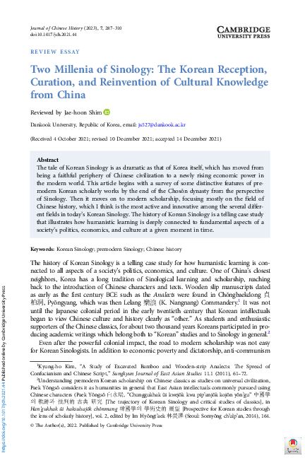 (PDF) Two Millenia of Sinology: The Korean Reception, Curation, and ...