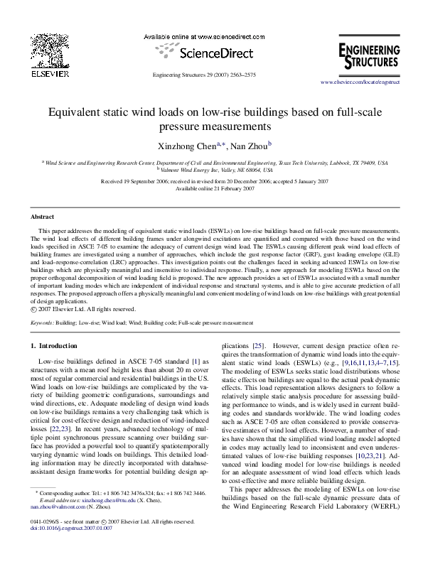 (PDF) Equivalent static wind loads on low-rise buildings based on full ...