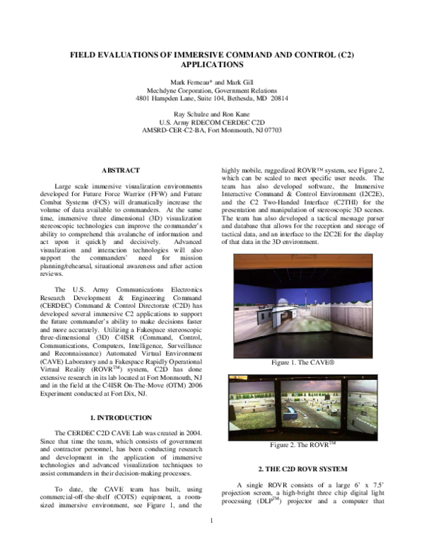 (PDF) Field Evaluations of Immersive Command and Control (C2) Applications