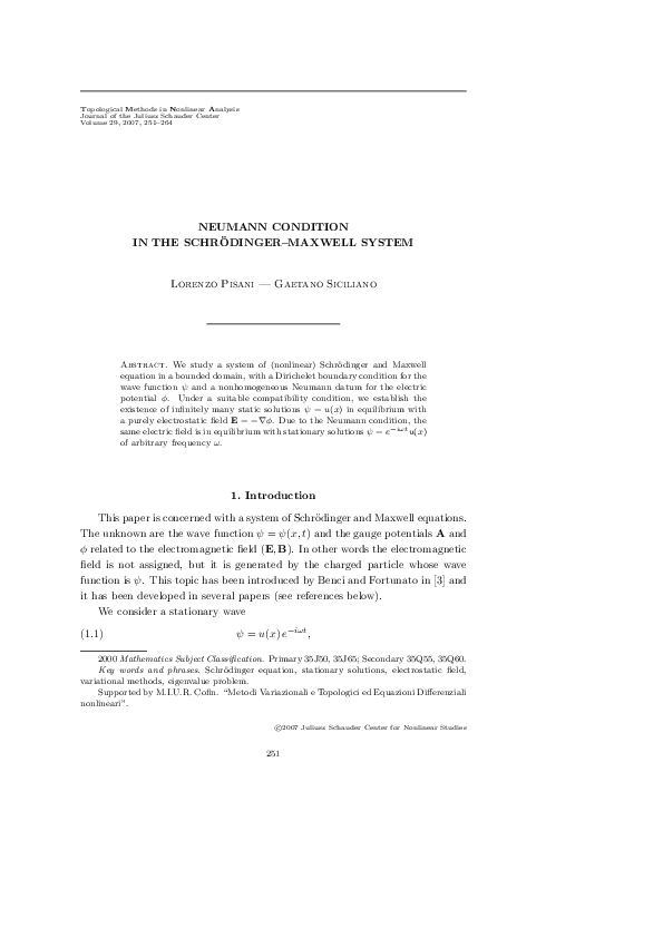 (PDF) Neumann condition in the Schrödinger-Maxwell system