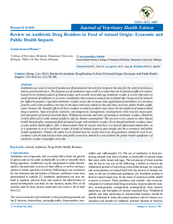 (PDF) Review on antibiotic drug residues in food of animal origin ...
