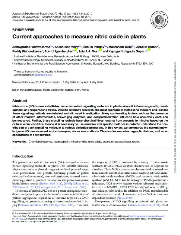 (PDF) Current approaches to measure nitric oxide in plants