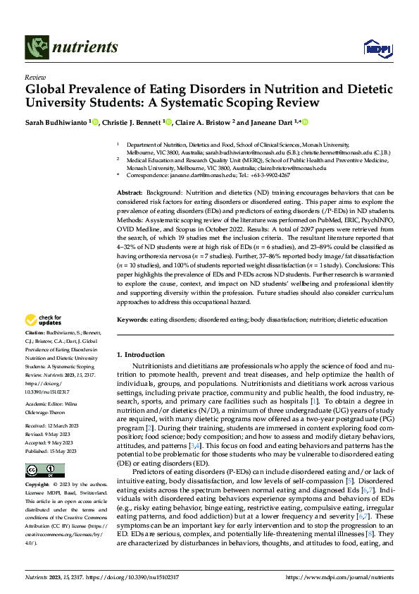 (PDF) Global Prevalence of Eating Disorders in Nutrition and Dietetic ...
