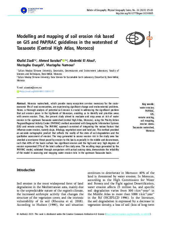(PDF) Modelling and mapping of soil erosion risk based on GIS and PAP ...