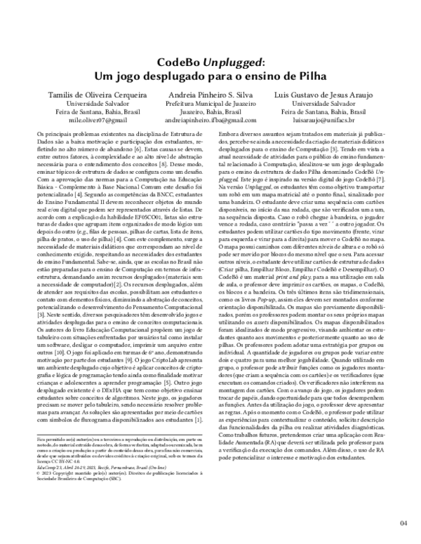 (PDF) CodeBo Unplugged: Um jogo desplugado para o ensino de Pilha