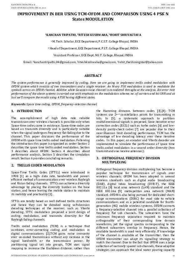 (PDF) IMPROVEMENT IN BER USING TCM-OFDM AND COMPARISON USING 4 PSK N ...