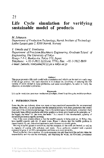 (PDF) Life Cycle simulation for verifying sustainable model of products