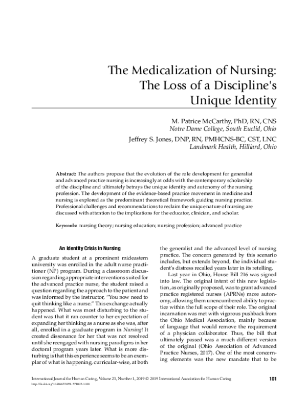 (PDF) The Medicalization of Nursing: The Loss of a Discipline's Unique ...