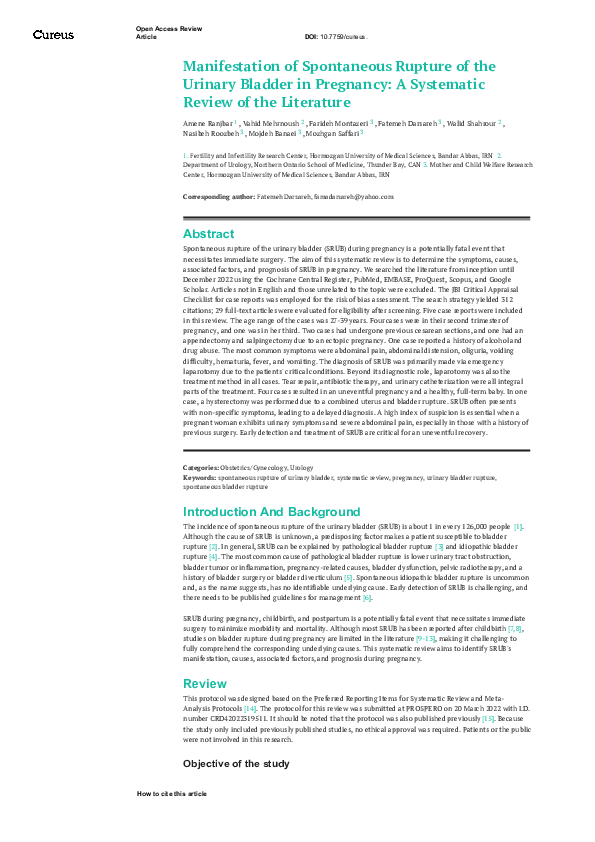 (PDF) Manifestation of Spontaneous Rupture of the Urinary Bladder in ...
