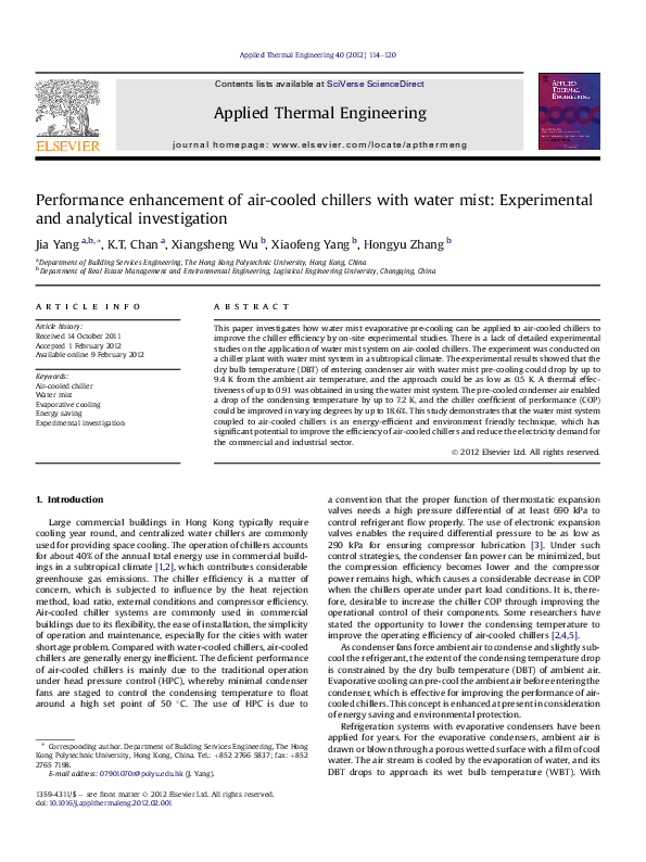 (PDF) Performance enhancement of air-cooled chillers with water mist ...