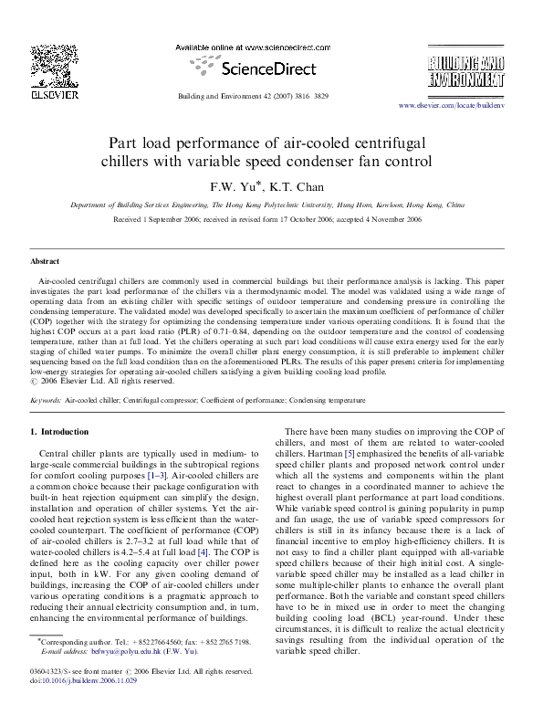 (PDF) Part load performance of air-cooled centrifugal chillers with ...