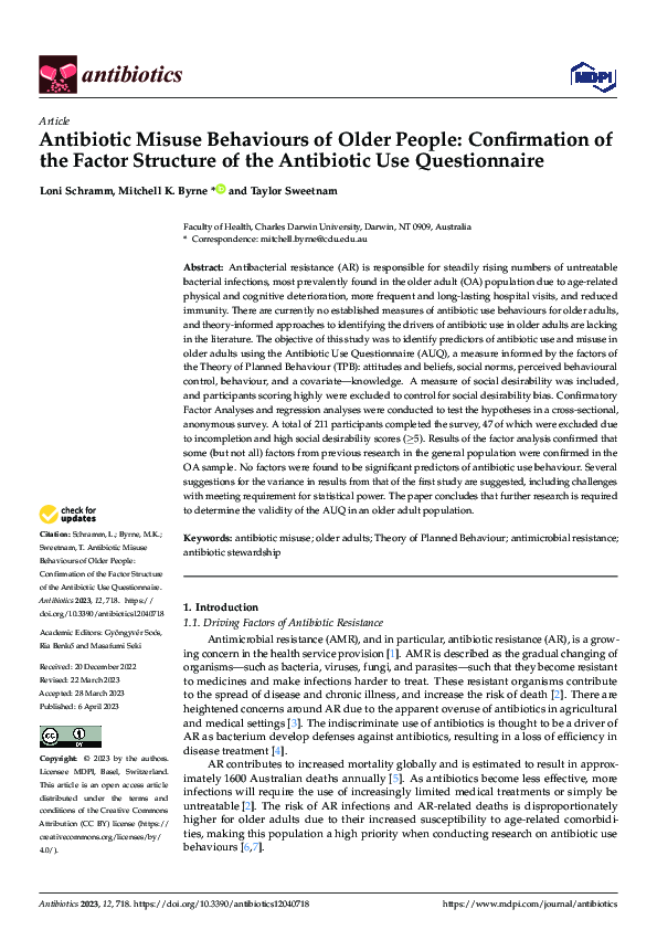 (PDF) Antibiotic Misuse Behaviours of Older People: Confirmation of the ...