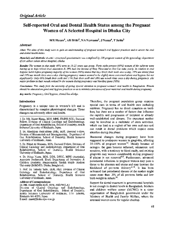 (PDF) Self-reported Oral and Dental Health Status among the Pregnant ...