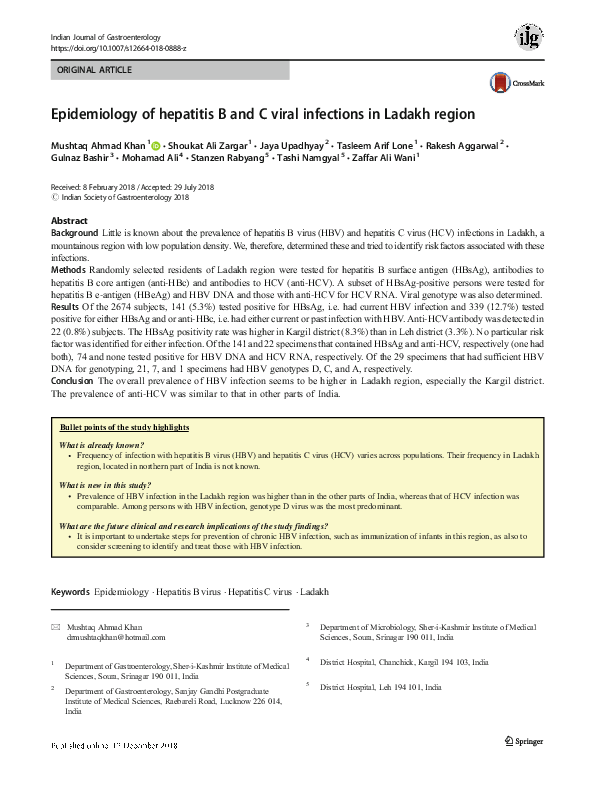 (PDF) Epidemiology of hepatitis B and C viral infections in minorities ...