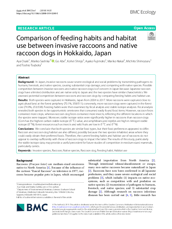 (PDF) Comparison of feeding habits and habitat use between invasive