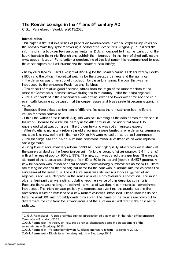 (PDF) The Roman coinage in the 4 th and 5 th century AD