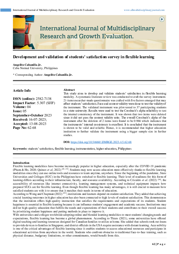 (PDF) Development and validation of students' satisfaction survey in ...